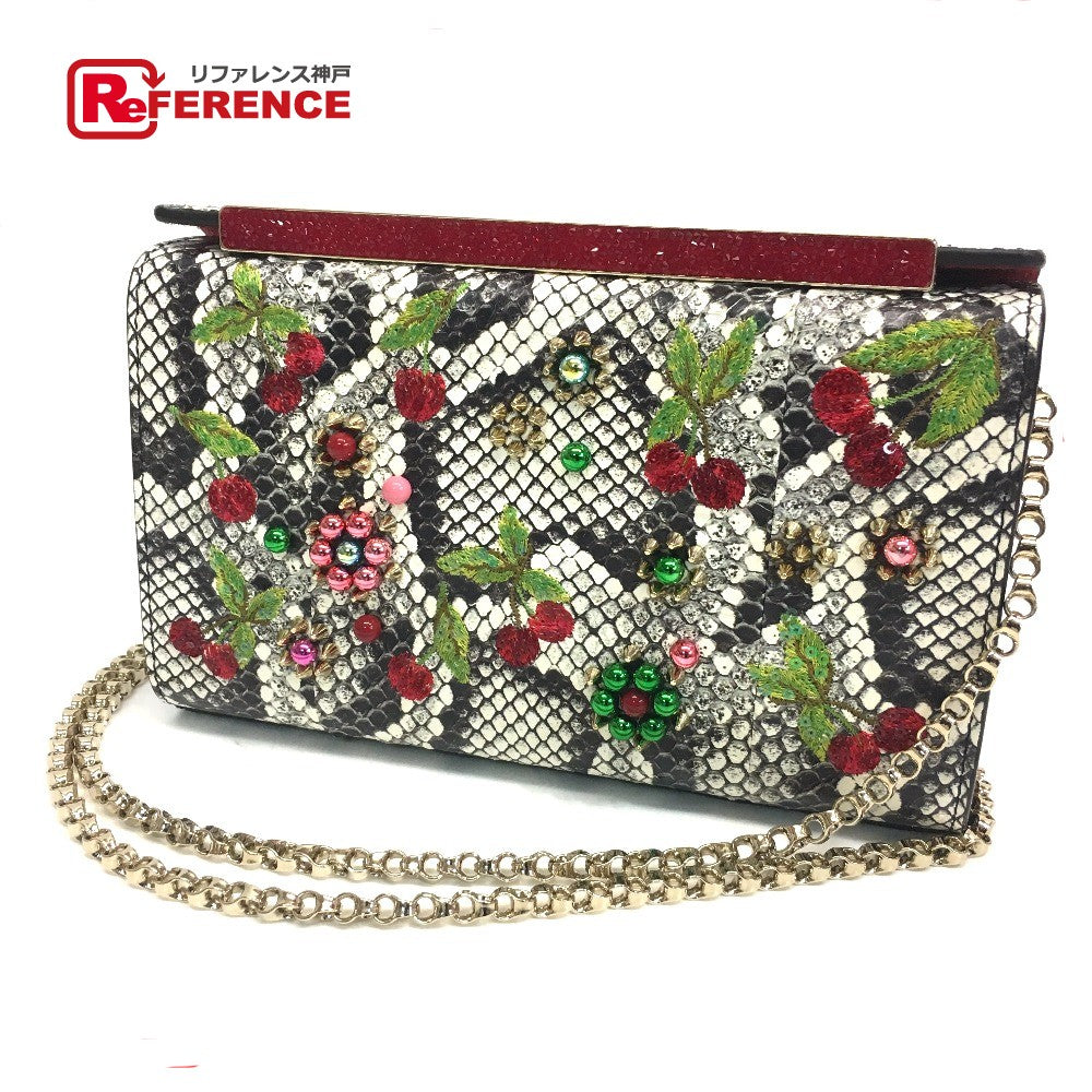 Christian Louboutin Shoulder Bag leather white Cherry Pattern Studs Party bag Women Used Authentic