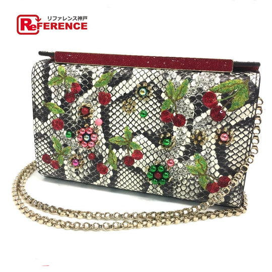 Christian Louboutin Shoulder Bag leather white Cherry Pattern Studs Party bag Women Used Authentic