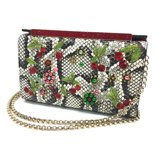 Christian Louboutin Shoulder Bag leather white Cherry Pattern Studs Party bag Women Used Authentic