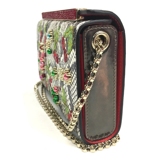 Christian Louboutin Shoulder Bag leather white Cherry Pattern Studs Party bag Women Used Authentic