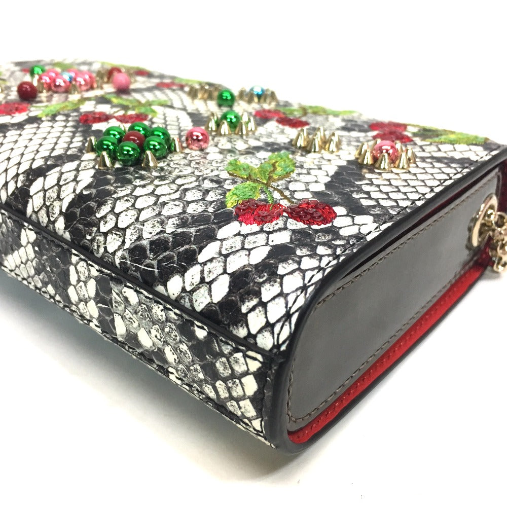 Christian Louboutin Shoulder Bag leather white Cherry Pattern Studs Party bag Women Used Authentic