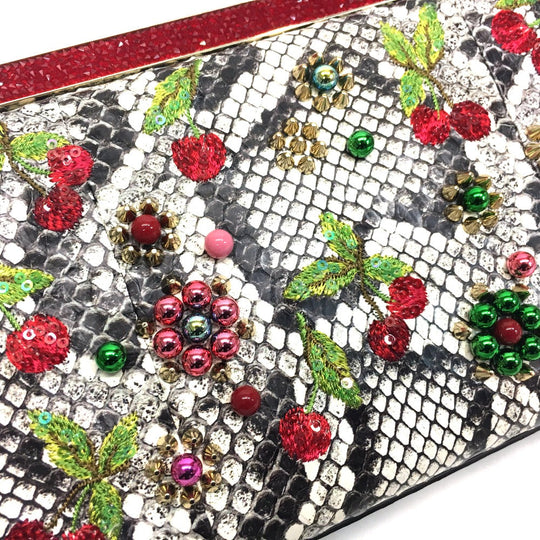 Christian Louboutin Shoulder Bag leather white Cherry Pattern Studs Party bag Women Used Authentic