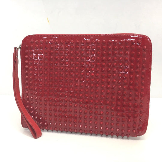 Christian Louboutin iPad case Enamel / leather Red Spike studs Clutch bag unisex(Unisex) Used Authentic