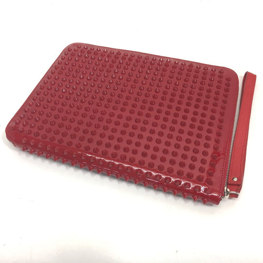 Christian Louboutin iPad case Enamel / leather Red Spike studs Clutch bag unisex(Unisex) Used Authentic