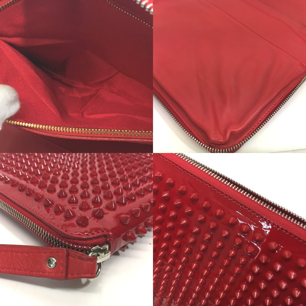 Christian Louboutin iPad case Enamel / leather Red Spike studs Clutch bag unisex(Unisex) Used Authentic