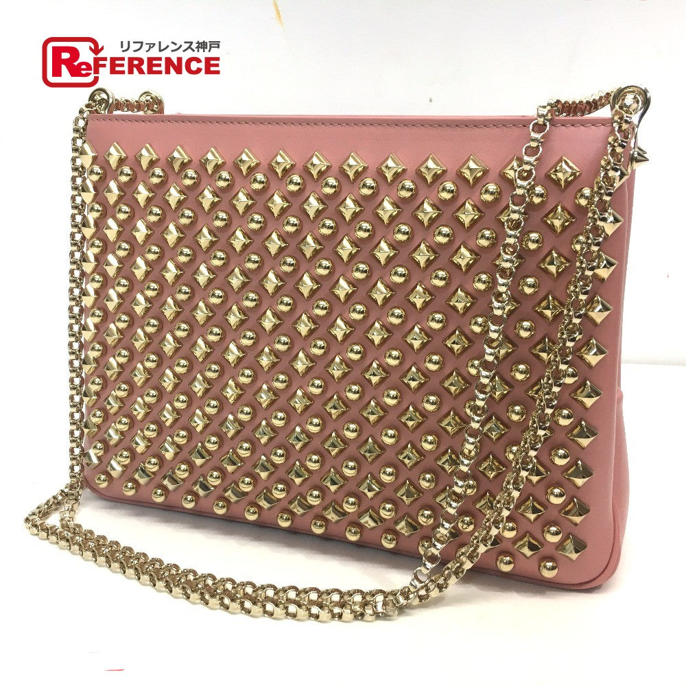 Christian Louboutin Shoulder Bag leather Pink type Trillbi Large New Studs Women Used Authentic