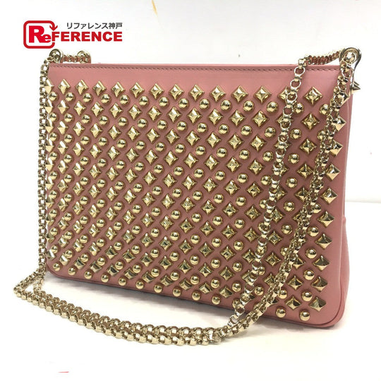 Christian Louboutin Shoulder Bag leather Pink type Trillbi Large New Studs Women Used Authentic