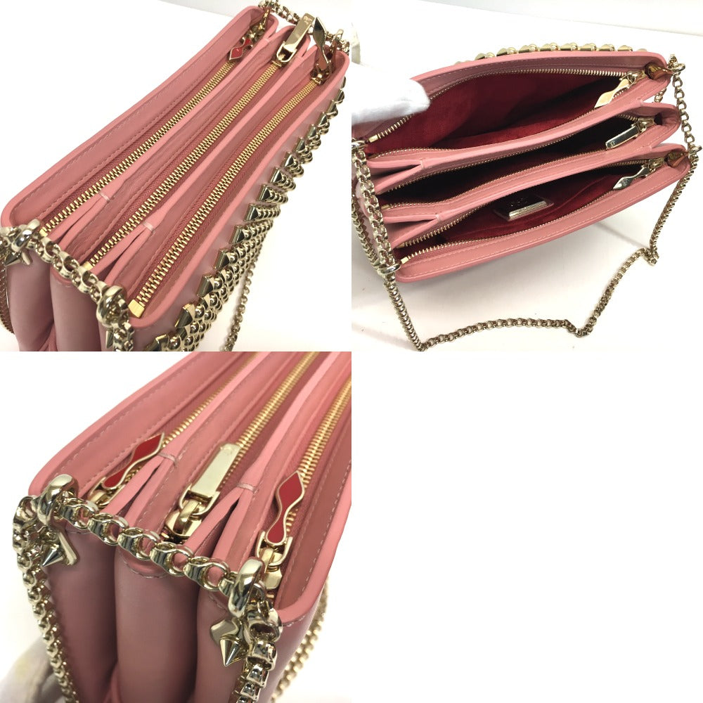 Christian Louboutin Shoulder Bag leather Pink type Trillbi Large New Studs Women Used Authentic