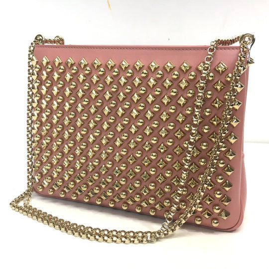 Christian Louboutin Shoulder Bag leather Pink type Trillbi Large New Studs Women Used Authentic