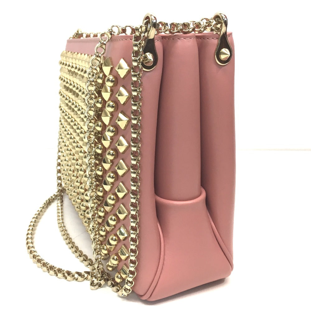 Christian Louboutin Shoulder Bag leather Pink type Trillbi Large New Studs Women Used Authentic