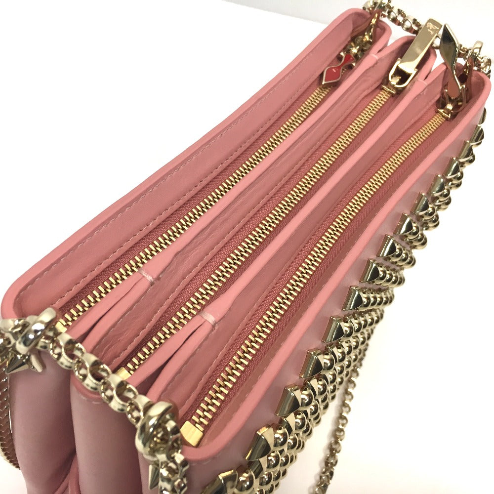 Christian Louboutin Shoulder Bag leather Pink type Trillbi Large New Studs Women Used Authentic