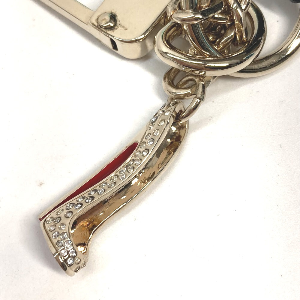 Christian Louboutin key ring metal gold Novelty 20th Anniversary High heel design with rhinestones Women Used Authentic