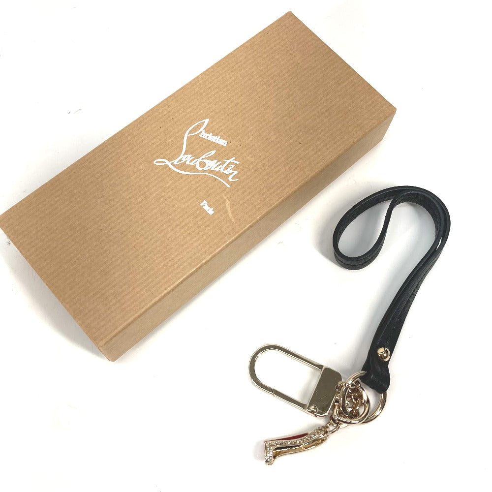 Christian Louboutin key ring metal gold Novelty 20th Anniversary High heel design with rhinestones Women Used Authentic