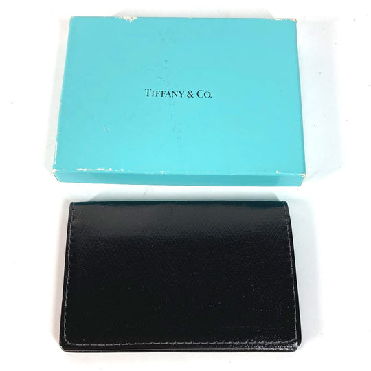 TIFFANY&Co. Card Case leather black logo mens Used Authentic