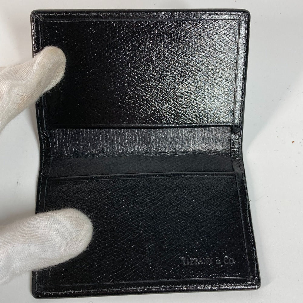 TIFFANY&Co. Card Case leather black logo mens Used Authentic