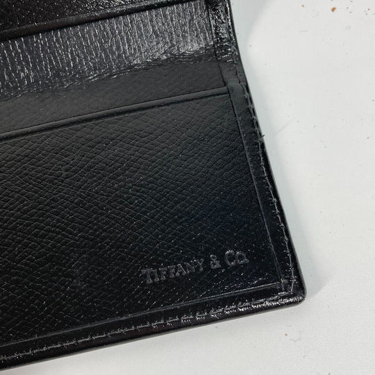 TIFFANY&Co. Card Case leather black logo mens Used Authentic