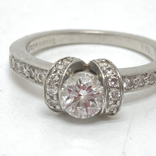 TIFFANY&Co. Ring Pt950 Silver Pt950 Ribbon Diamond Women 11�† Used Authentic