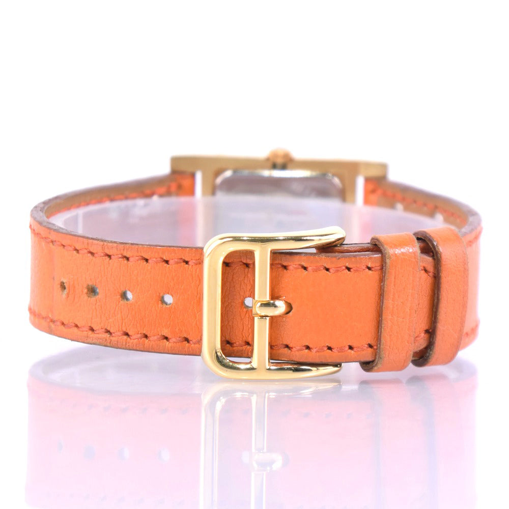 HERMES Watches Quartz Plated Gold , Leather Orange Medor White dial Women Used Authentic