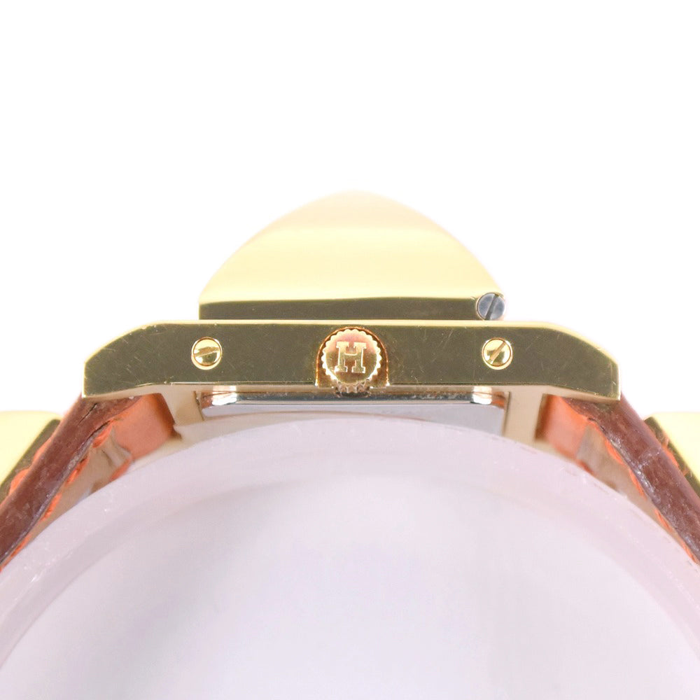 HERMES Watches Quartz Plated Gold , Leather Orange Medor White dial Women Used Authentic