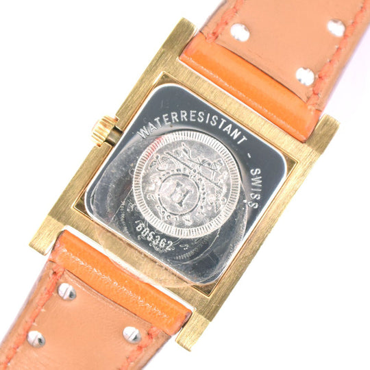 HERMES Watches Quartz Plated Gold , Leather Orange Medor White dial Women Used Authentic