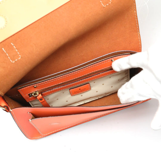 Kate Spade Shoulder Bag leather Orange Diagonal crossing Flap opening and closing Pochette Women Used Authentic