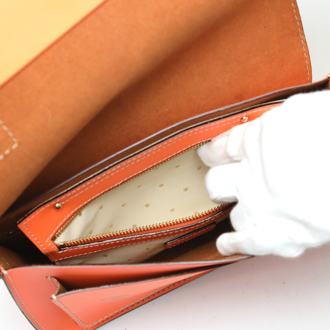 Kate Spade Shoulder Bag leather Orange Diagonal crossing Flap opening and closing Pochette Women Used Authentic
