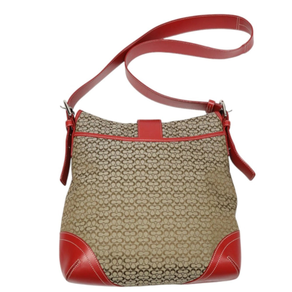 COACH Shoulder Bag 6377 canvas Red x brown Shoulder Bag Signature Crossbody Women Used Authentic