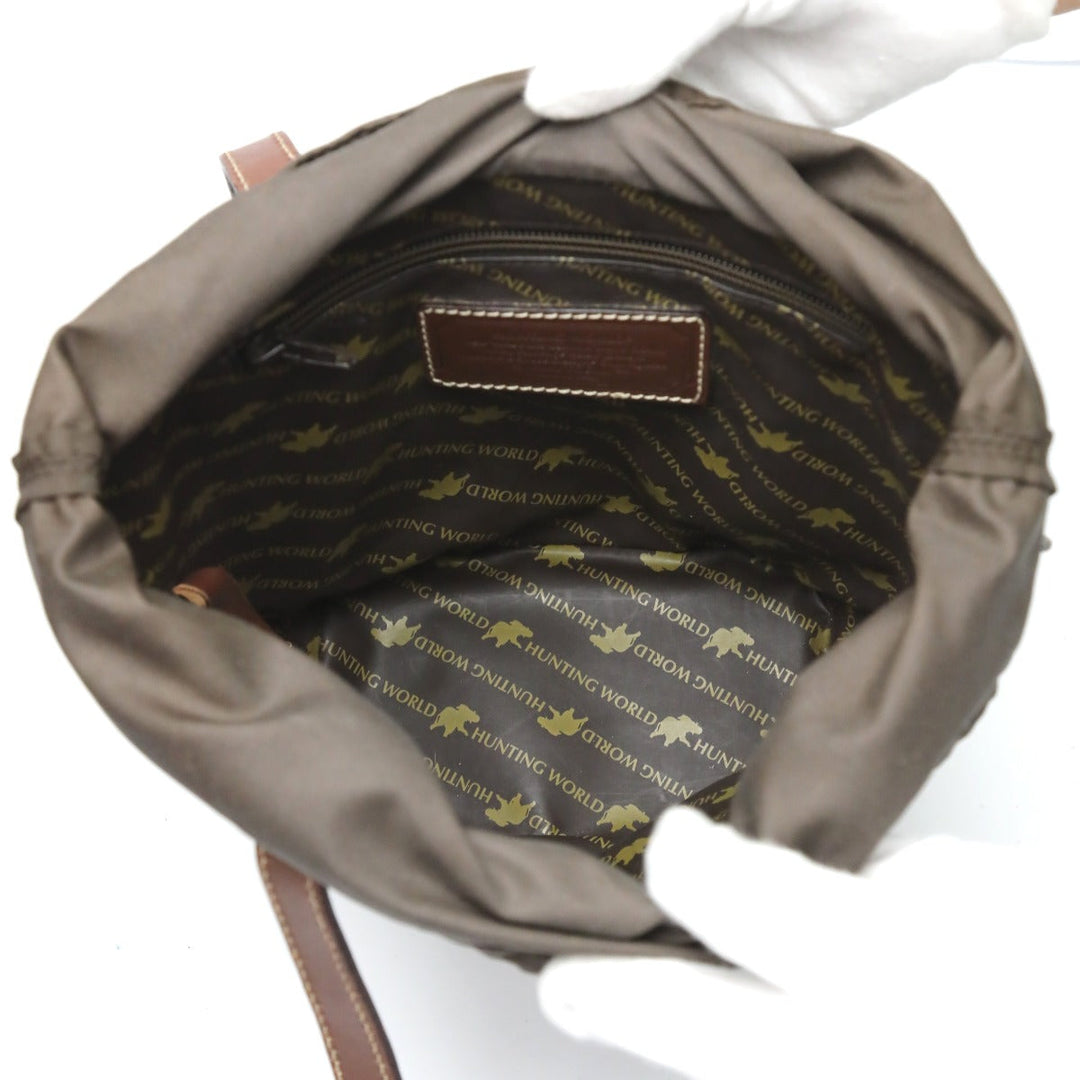 HUNTING WORLD Handbag 4620969 canvas Khaki x Brown Tote Bag Drawstring closure Mini tote mens Used Authentic