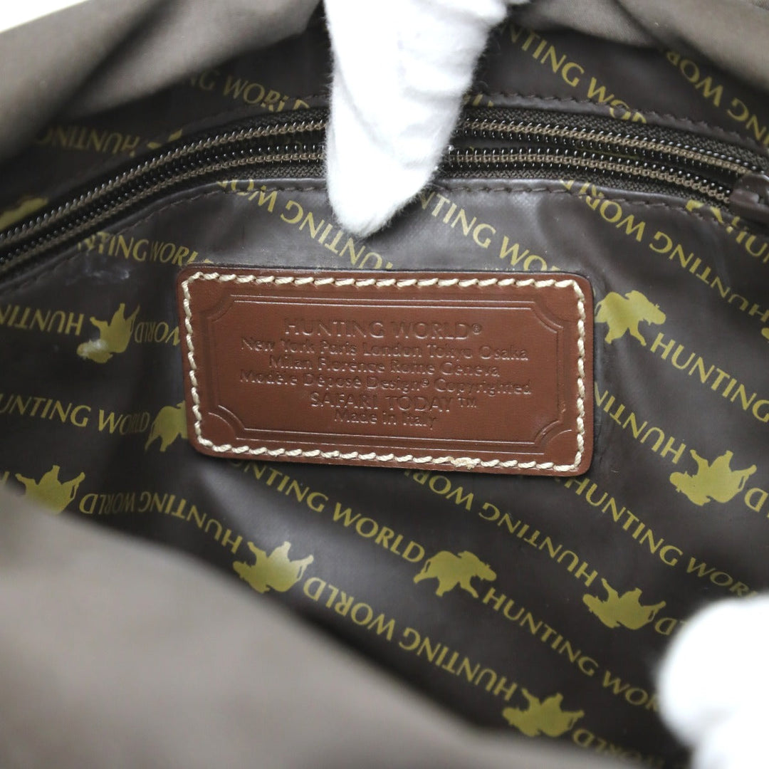 HUNTING WORLD Handbag 4620969 canvas Khaki x Brown Tote Bag Drawstring closure Mini tote mens Used Authentic
