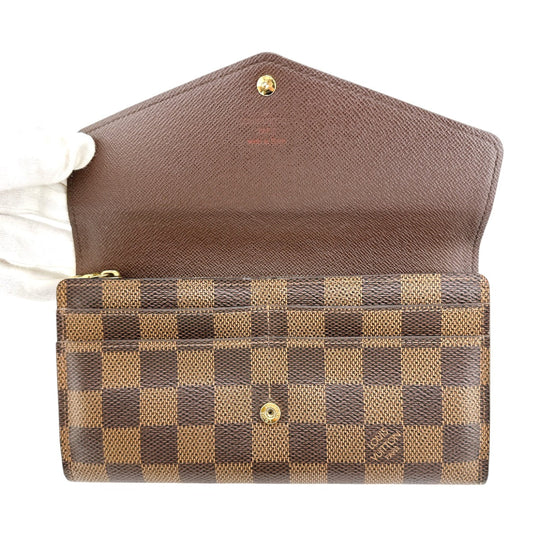 LOUIS VUITTON Long Wallet Purse N63209 Damier canvas Ebene Zip Around Damier Portefeuille Sara Women Used Authentic