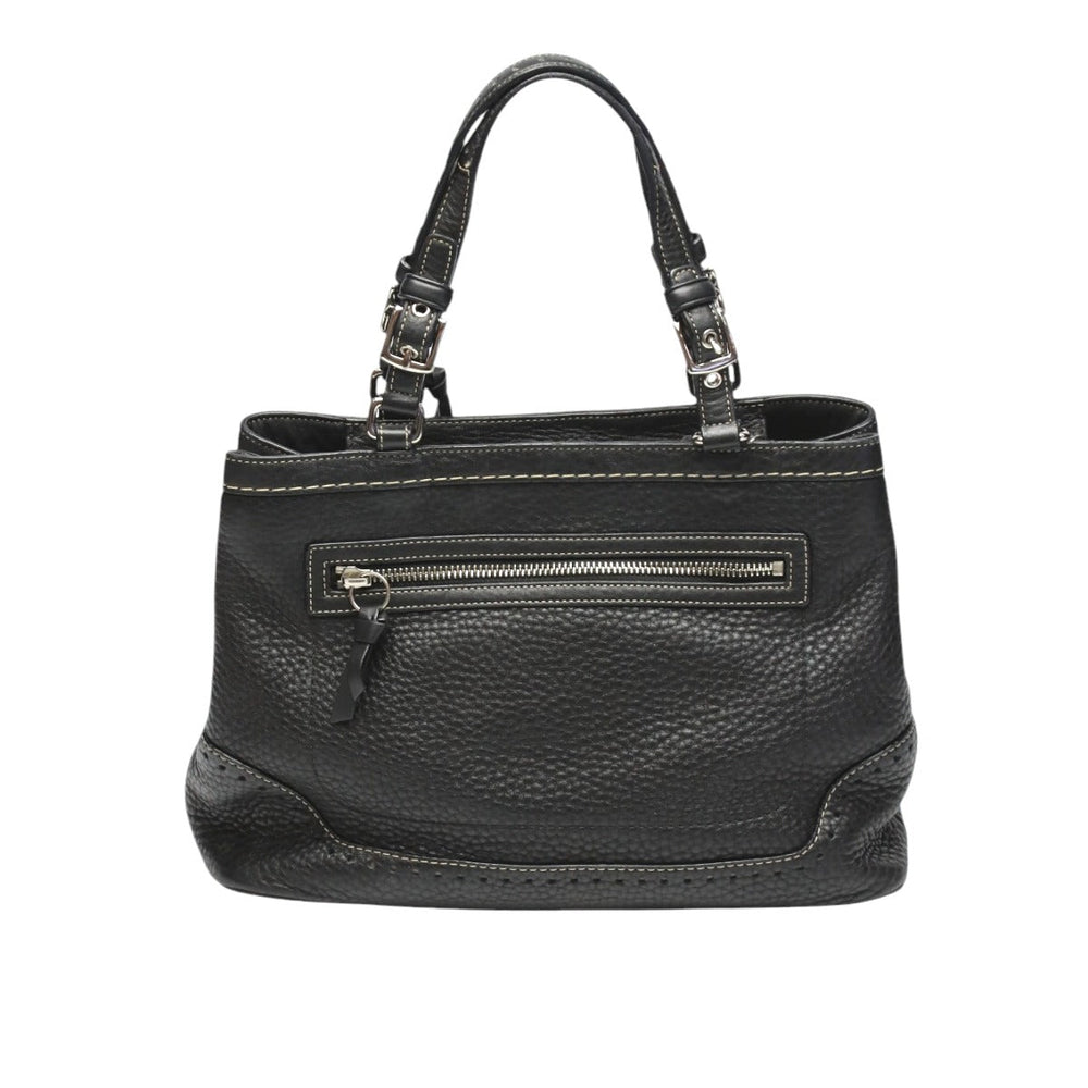 COACH Handbag 5055 leather black Hamptons fringe Women Used Authentic