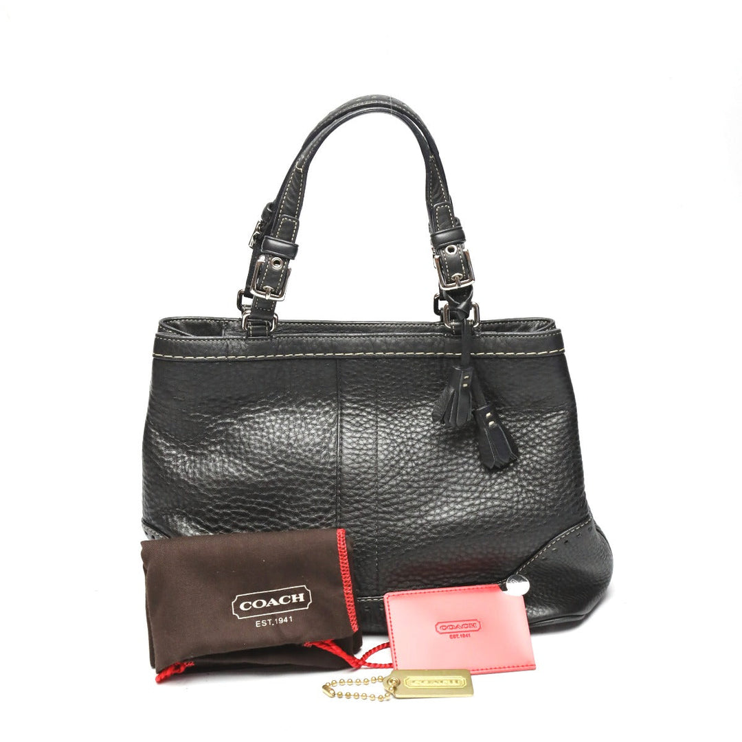 COACH Handbag 5055 leather black Hamptons fringe Women Used Authentic