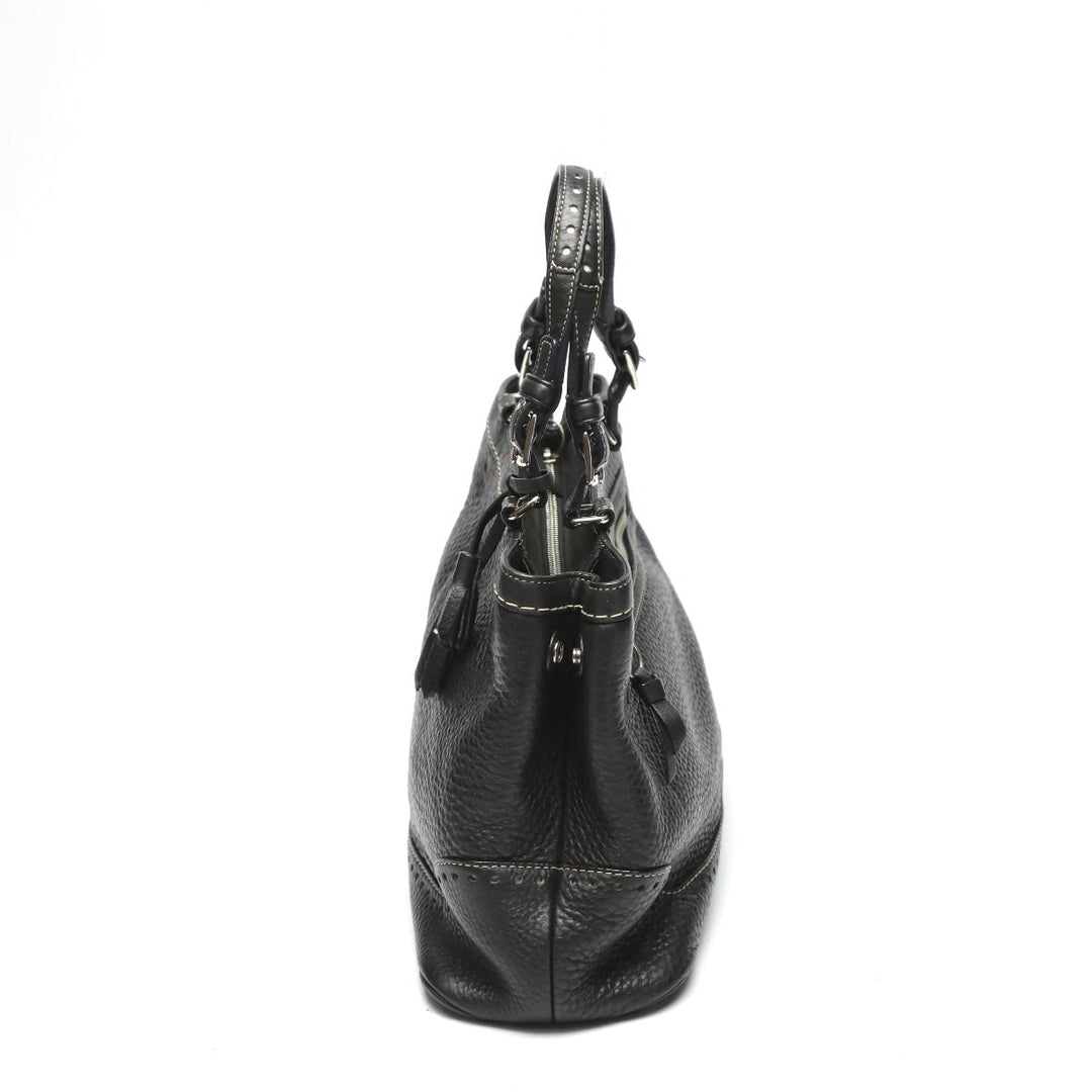 COACH Handbag 5055 leather black Hamptons fringe Women Used Authentic