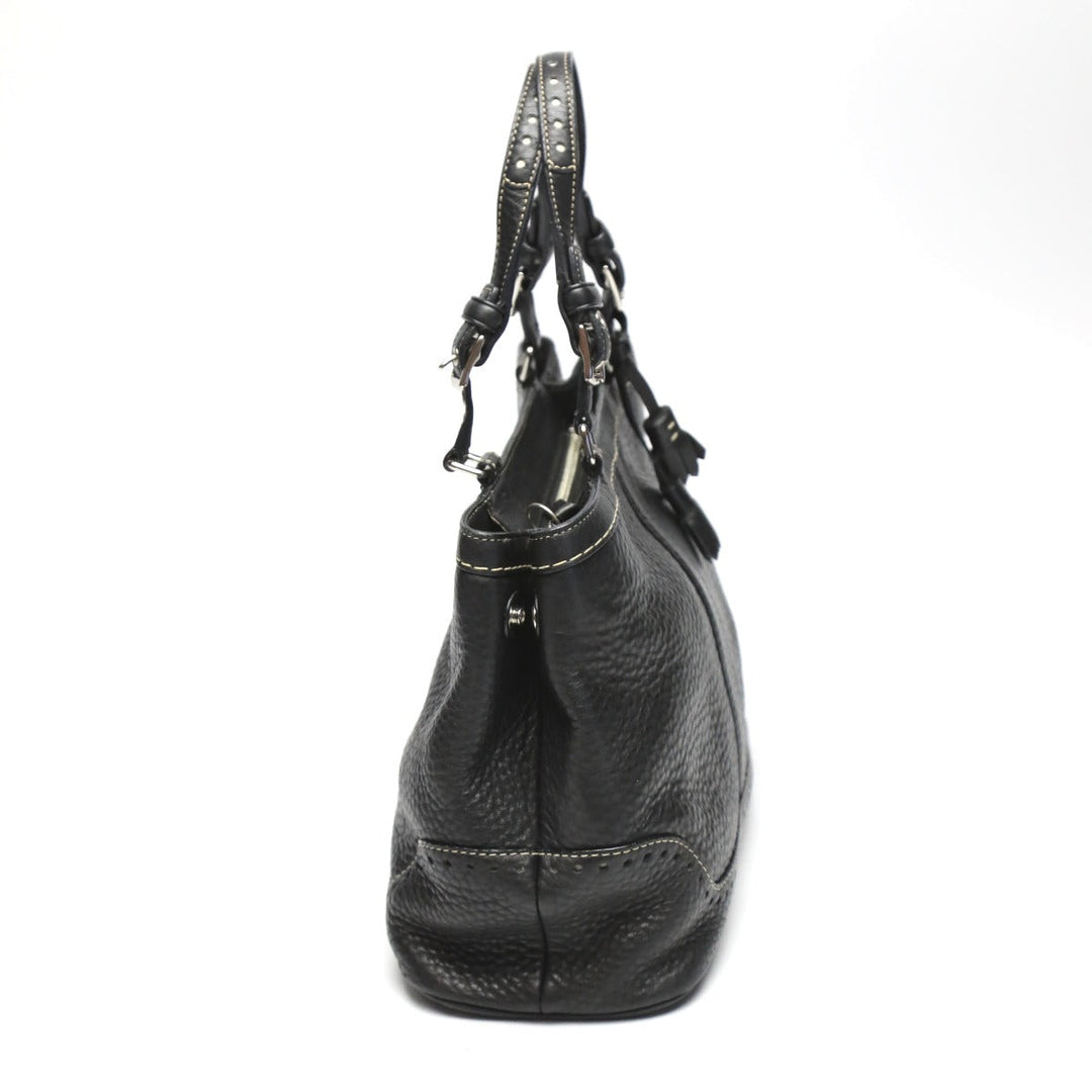 COACH Handbag 5055 leather black Hamptons fringe Women Used Authentic