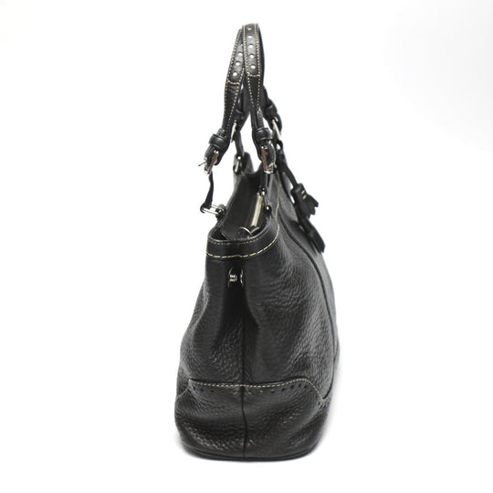 COACH Handbag 5055 leather black Hamptons fringe Women Used Authentic