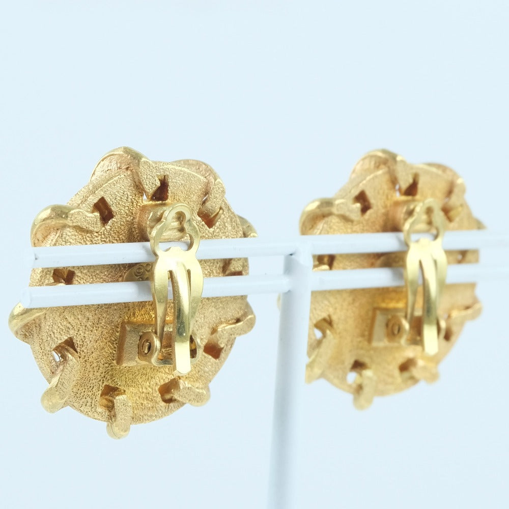 CHANEL Earring Plated Gold , Leather gold COCO Mark Women Used Authentic