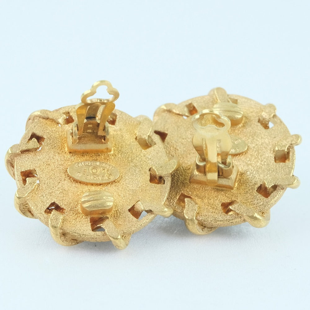 CHANEL Earring Plated Gold , Leather gold COCO Mark Women Used Authentic