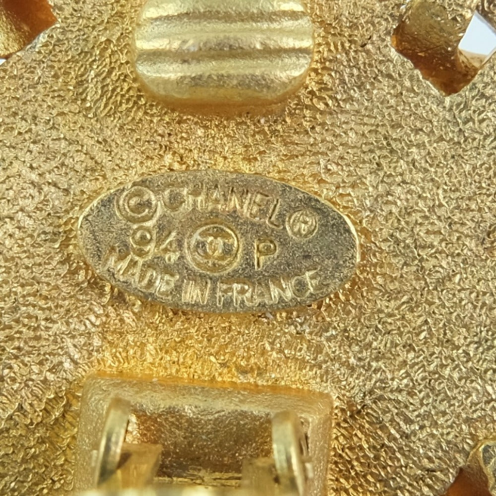 CHANEL Earring Plated Gold , Leather gold COCO Mark Women Used Authentic