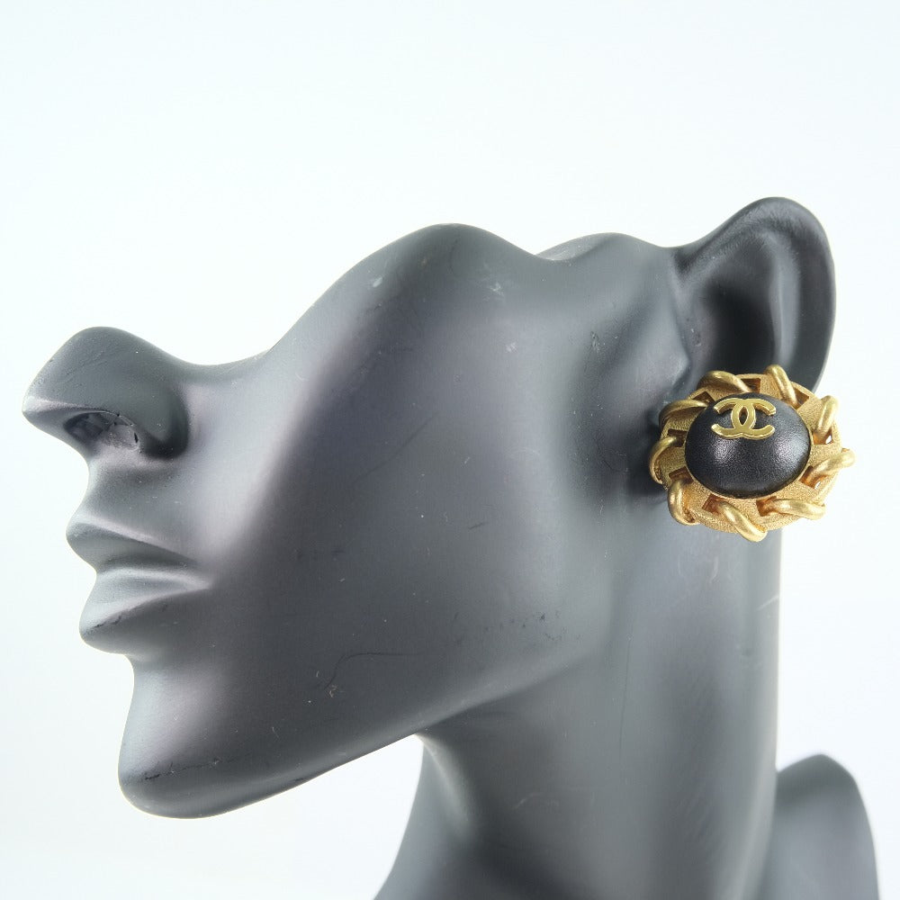 CHANEL Earring Plated Gold , Leather gold COCO Mark Women Used Authentic