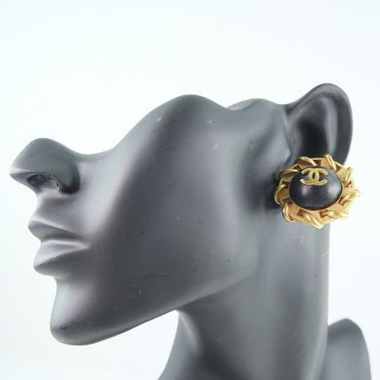 CHANEL Earring Plated Gold , Leather gold COCO Mark Women Used Authentic