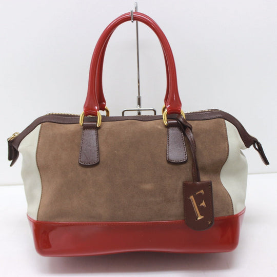 Furla Boston Duffel bag Suede, Rubber Brown Women Used Authentic