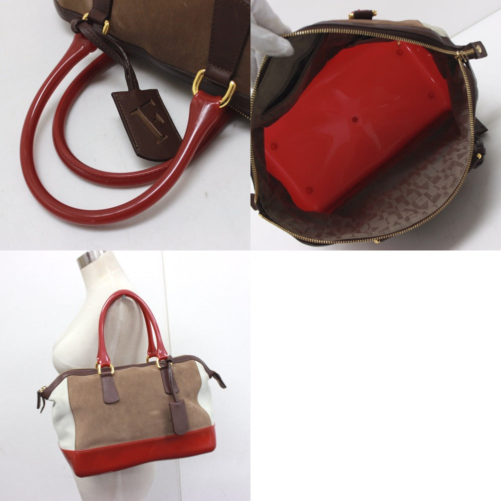 Furla Boston Duffel bag Suede, Rubber Brown Women Used Authentic