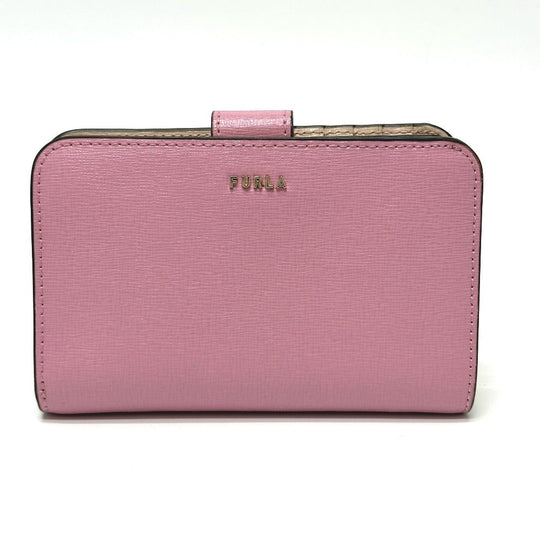Furla Folded wallet leather pink logo Bifold Wallet Women Used Authentic