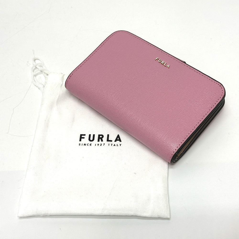 Furla Folded wallet leather pink logo Bifold Wallet Women Used Authentic