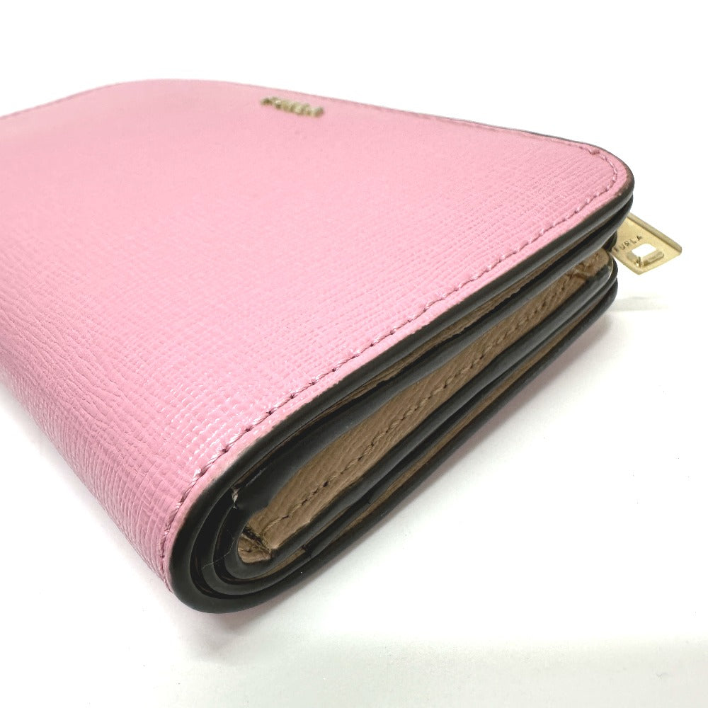 Furla Folded wallet leather pink logo Bifold Wallet Women Used Authentic