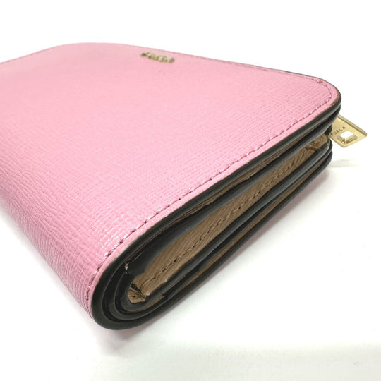 Furla Folded wallet leather pink logo Bifold Wallet Women Used Authentic
