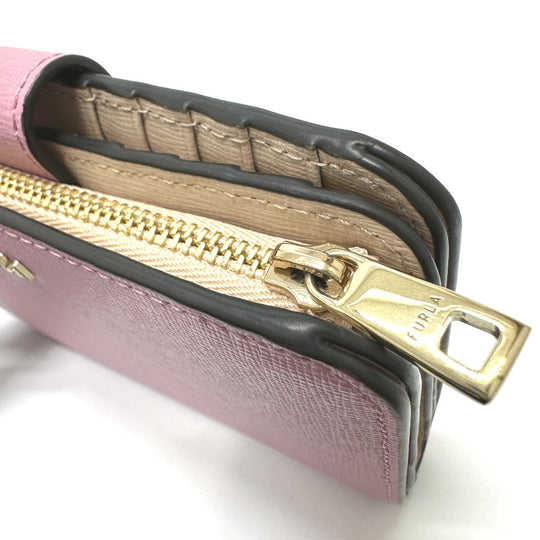 Furla Folded wallet leather pink logo Bifold Wallet Women Used Authentic