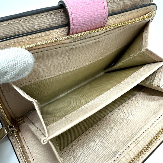 Furla Folded wallet leather pink logo Bifold Wallet Women Used Authentic