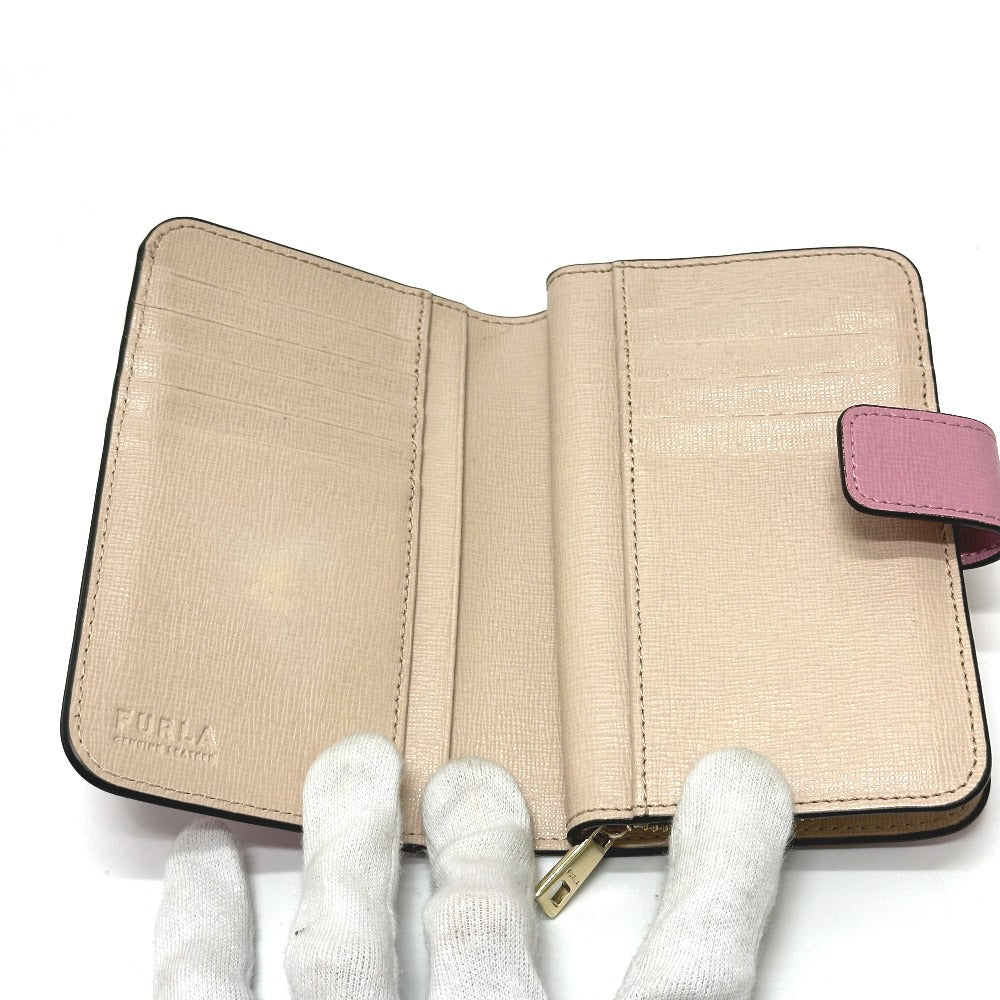 Furla Folded wallet leather pink logo Bifold Wallet Women Used Authentic