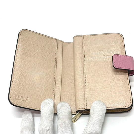 Furla Folded wallet leather pink logo Bifold Wallet Women Used Authentic